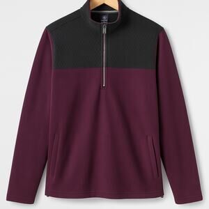 Lands’ End Fleece Quarter Zip Jacket Men’s XL Purple Black Grid Panel